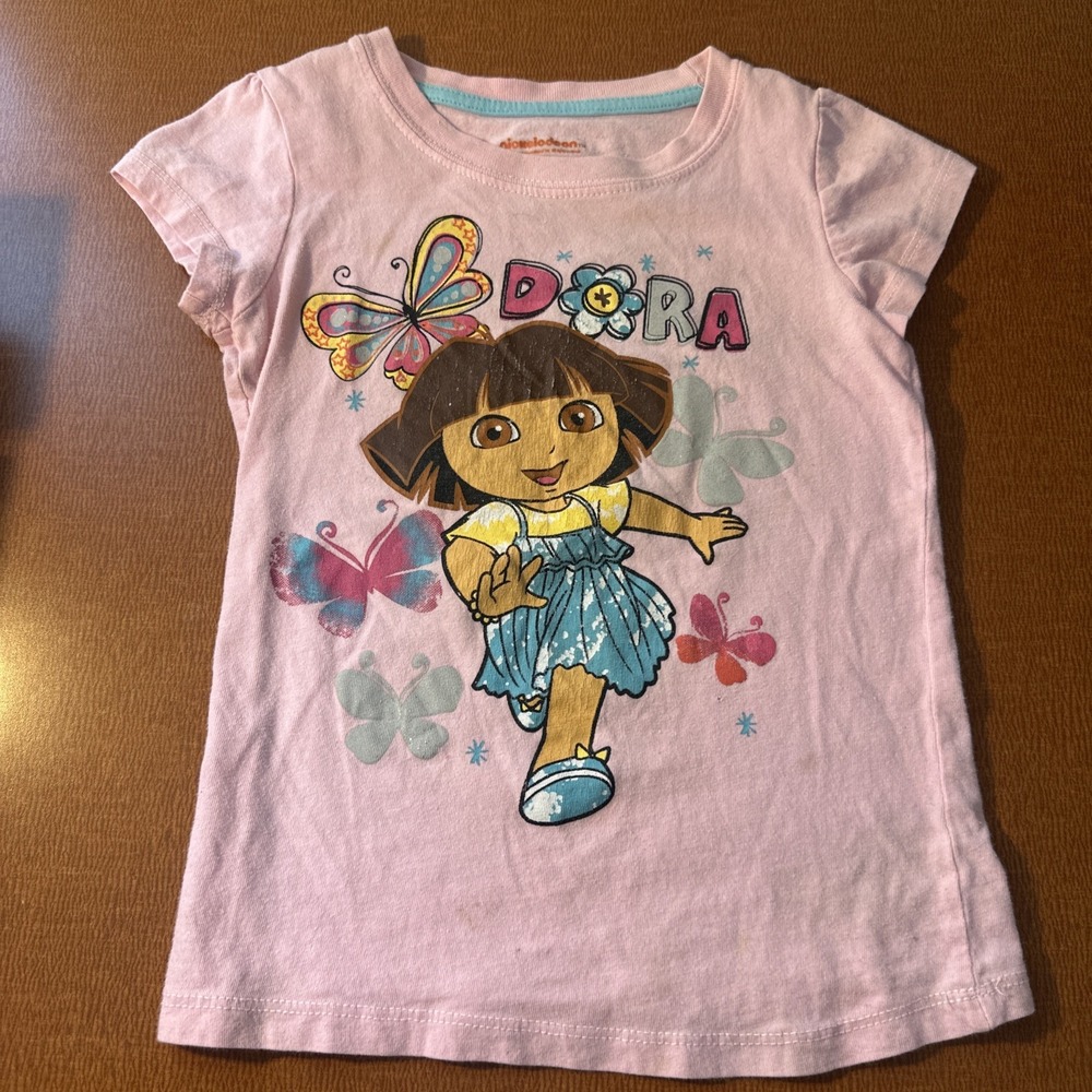 Girls Y2K Dora The Explorer Shirt Size 6 Pink‎ Short Sleeve Nickelodeon